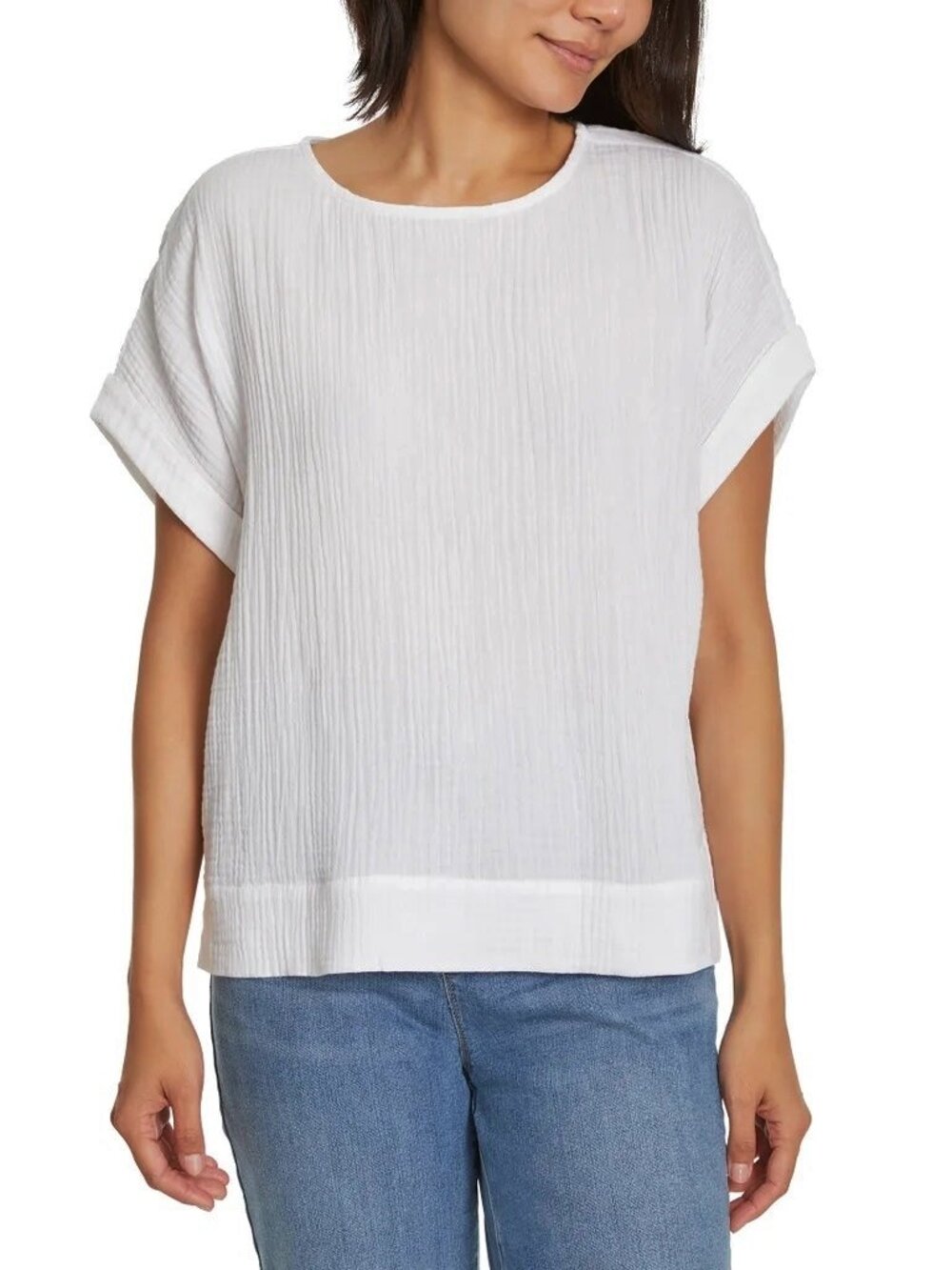 NEW Gloria Vanderbilt Women's Short Sleeve Cotton Gauze Top White S NWT